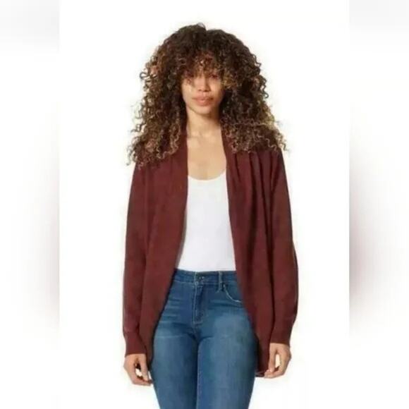 Ella Moss “Karla” Open Front Burgundy Cardigan Sweater • Size L - Picture 3 of 6